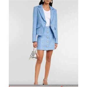 VERONICA BEARD  Rubra Cotton Blend Tweed Mini Skirt In Light Blue Size 6